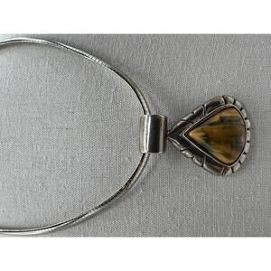 Native American Style Stainless Steel Necklace with Yellow Stone Pendant  B40